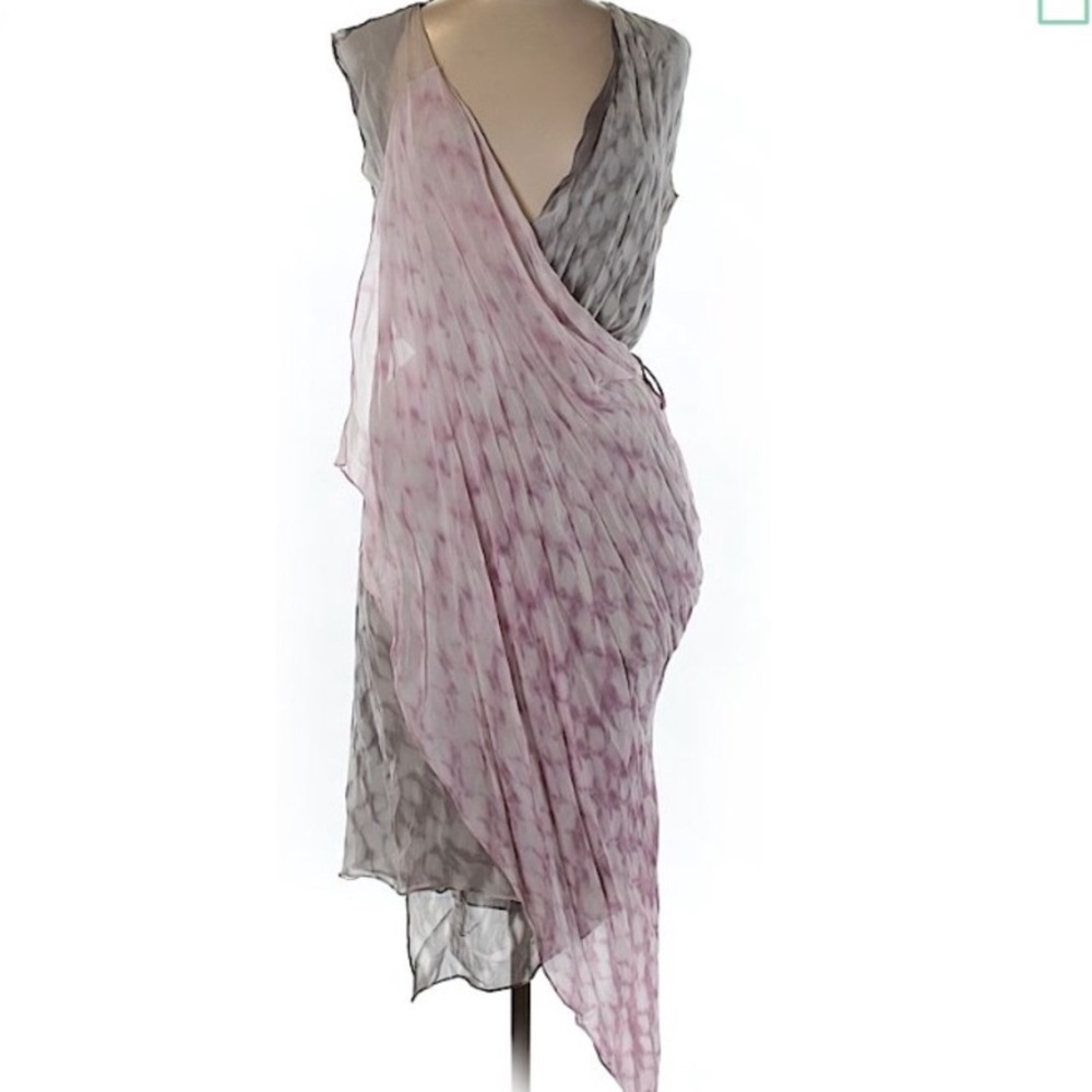 Anthropologie Asymmetrical Layered Chiffon Dress in Pink and Gray